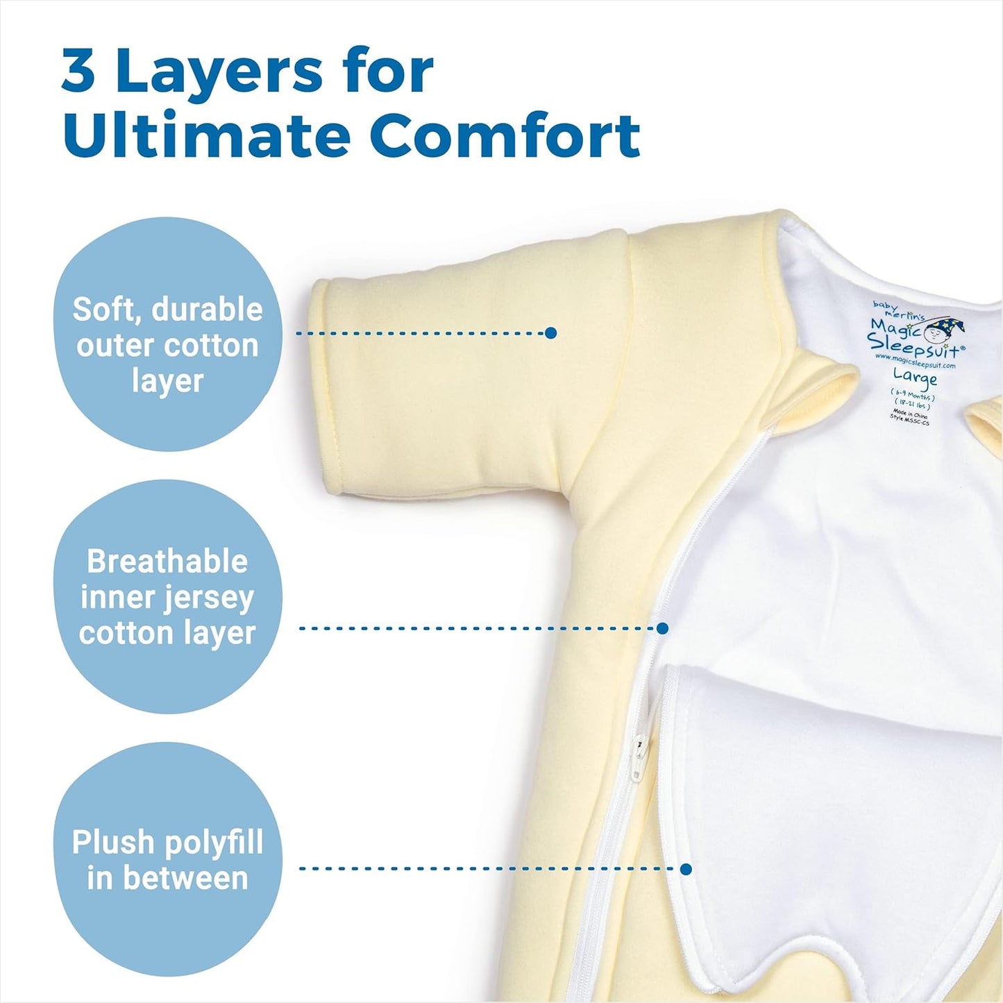 Baby Merlin'S Cotton Baby Swaddle Transition Product - Soft and Cozy Design, Double Zipper for Easy Diaper Changes, Promotes Safe Sleep, 3-6 Months - Cream - Small 12-18Lbs