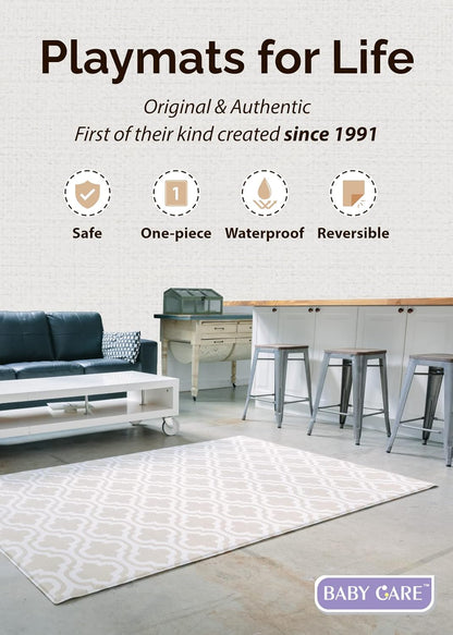 Play Mat (Medium, Moroccan - Beige) 73’’ X 49’’ Original One-Piece Reversible Rollable Waterproof Baby Mat for Floor, Play Mat for Babies 6-12 Months, Infants, Toddlers, and Kids
