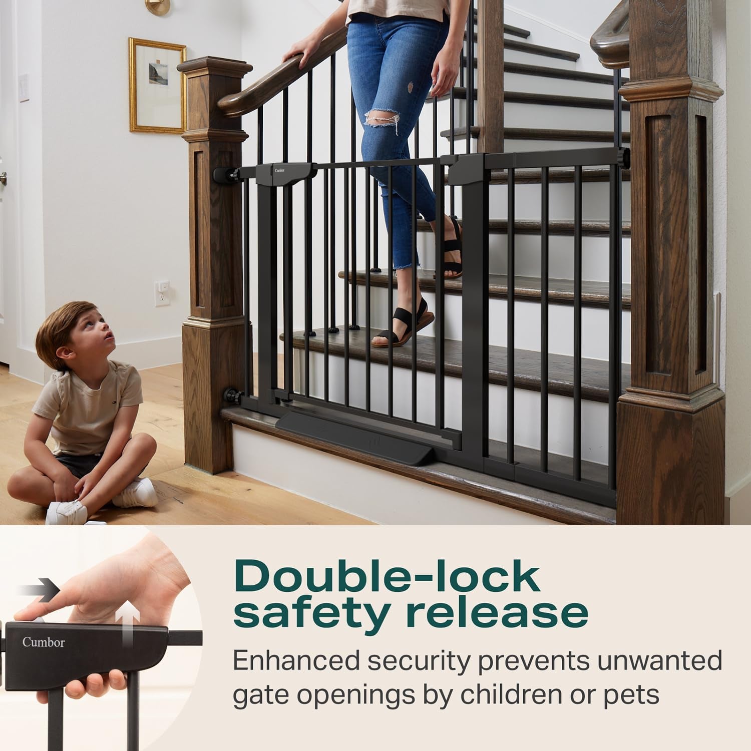 29.7-46" Baby Gate for Stairs, Mom'S Choice Awards Winner-Auto Close Dog Gate for the House, Gifts for Mom, Easy Install Pressure Mounted Pet Gates for Doorways, Black