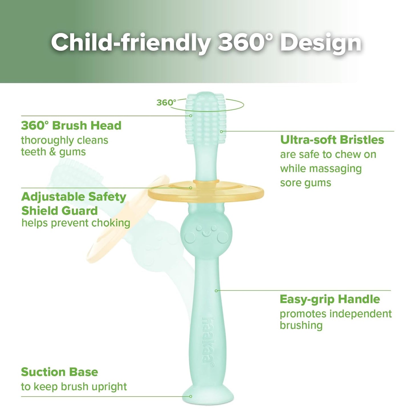 360° Baby Toothbrush with Suction Base - Gentle Cleaning for Toddler'S Self-Brushing Training, Food-Grade Silicone, Adjustable Safety Shield - Blue (1 Piece)