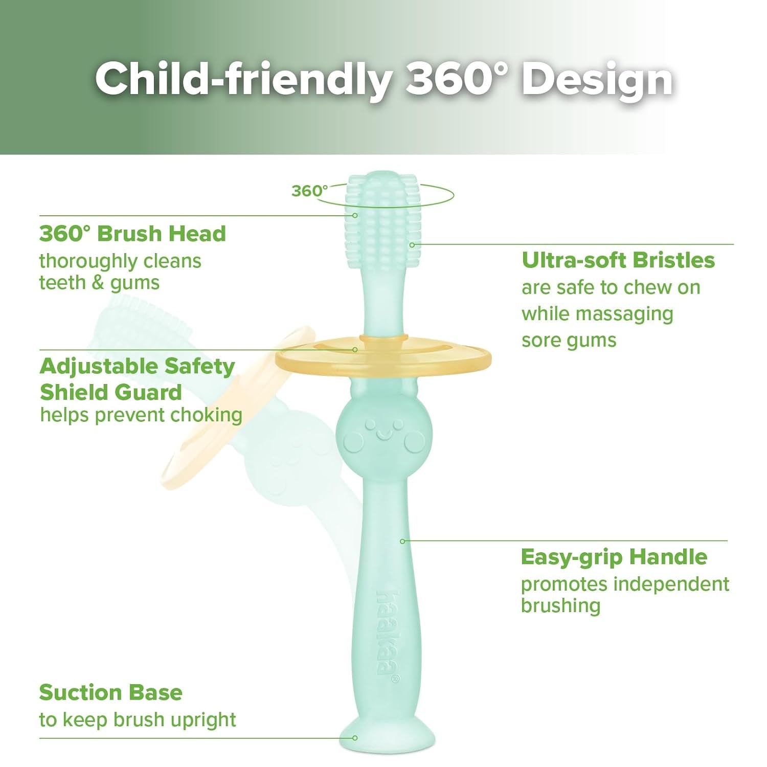 360° Baby Toothbrush with Suction Base - Gentle Cleaning for Toddler'S Self-Brushing Training, Food-Grade Silicone, Adjustable Safety Shield - Blue (1 Piece)