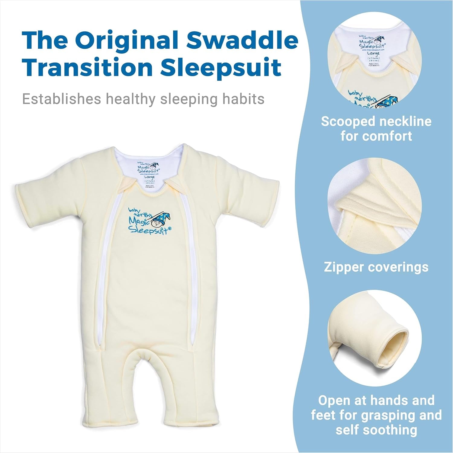 Baby Merlin'S Cotton Baby Swaddle Transition Product - Soft and Cozy Design, Double Zipper for Easy Diaper Changes, Promotes Safe Sleep, 3-6 Months - Cream - Small 12-18Lbs