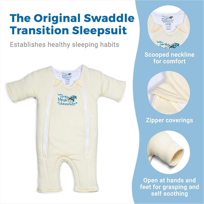 Baby Merlin'S Cotton Baby Swaddle Transition Product - Soft and Cozy Design, Double Zipper for Easy Diaper Changes, Promotes Safe Sleep, 3-6 Months - Cream - Small 12-18Lbs