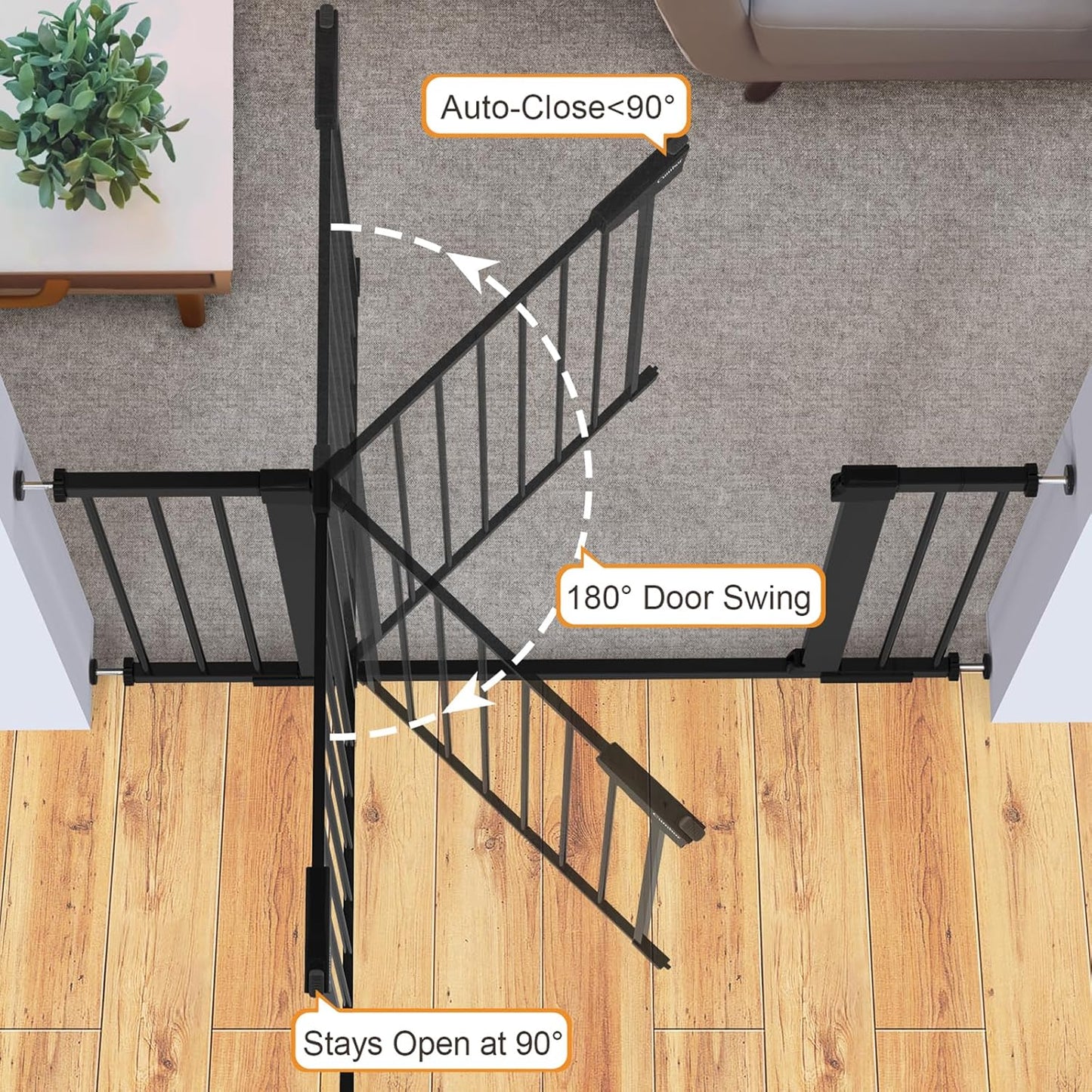 29.7-46" Baby Gate for Stairs, Mom'S Choice Awards Winner-Auto Close Dog Gate for the House, Gifts for Mom, Easy Install Pressure Mounted Pet Gates for Doorways, Black