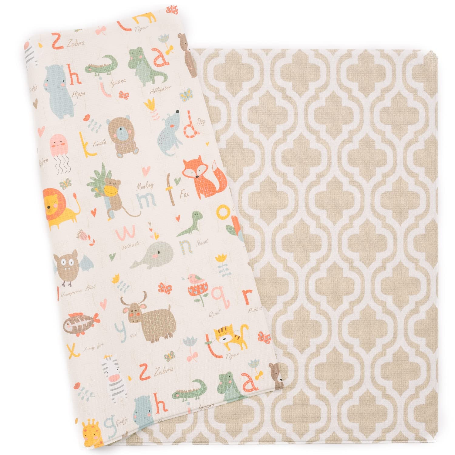 Play Mat (Medium, Moroccan - Beige) 73’’ X 49’’ Original One-Piece Reversible Rollable Waterproof Baby Mat for Floor, Play Mat for Babies 6-12 Months, Infants, Toddlers, and Kids