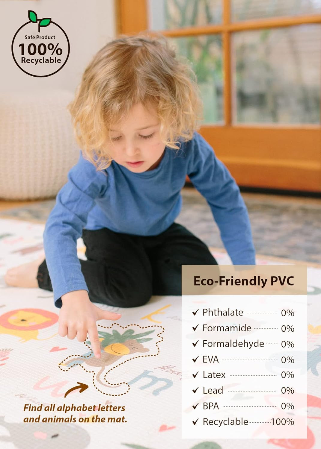Play Mat (Medium, Moroccan - Beige) 73’’ X 49’’ Original One-Piece Reversible Rollable Waterproof Baby Mat for Floor, Play Mat for Babies 6-12 Months, Infants, Toddlers, and Kids