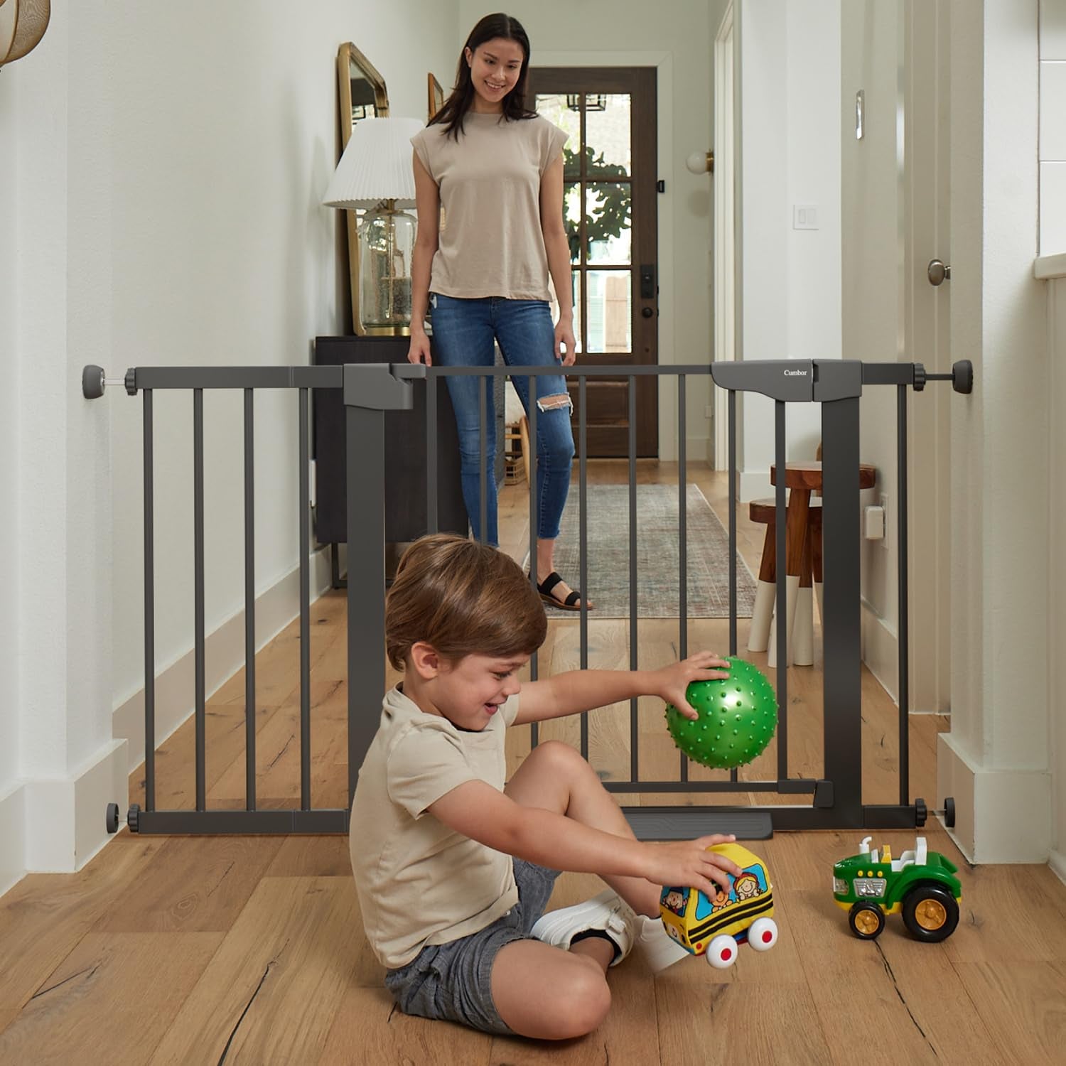 29.7-46" Baby Gate for Stairs, Mom'S Choice Awards Winner-Auto Close Dog Gate for the House, Gifts for Mom, Easy Install Pressure Mounted Pet Gates for Doorways, Black