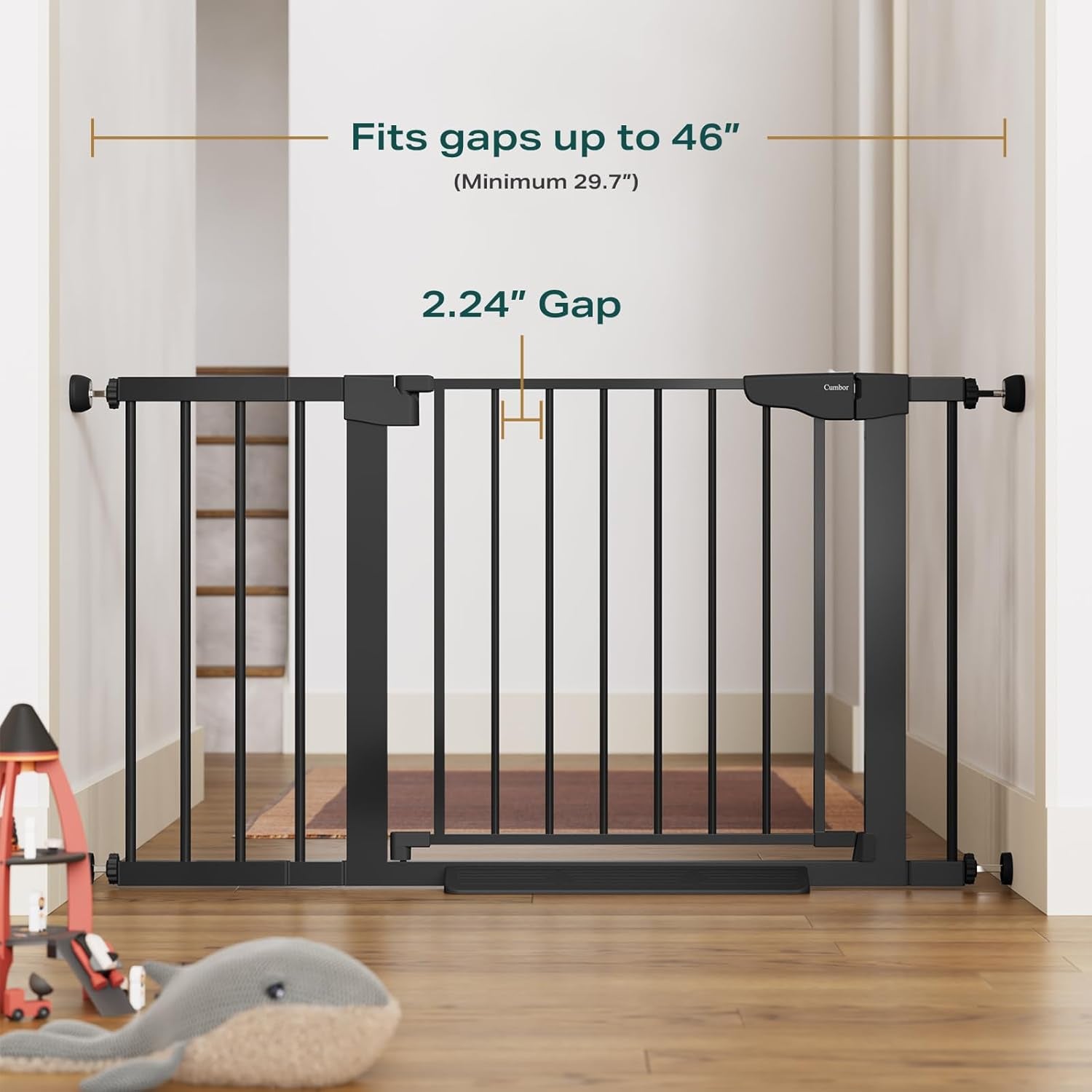 29.7-46" Baby Gate for Stairs, Mom'S Choice Awards Winner-Auto Close Dog Gate for the House, Gifts for Mom, Easy Install Pressure Mounted Pet Gates for Doorways, Black